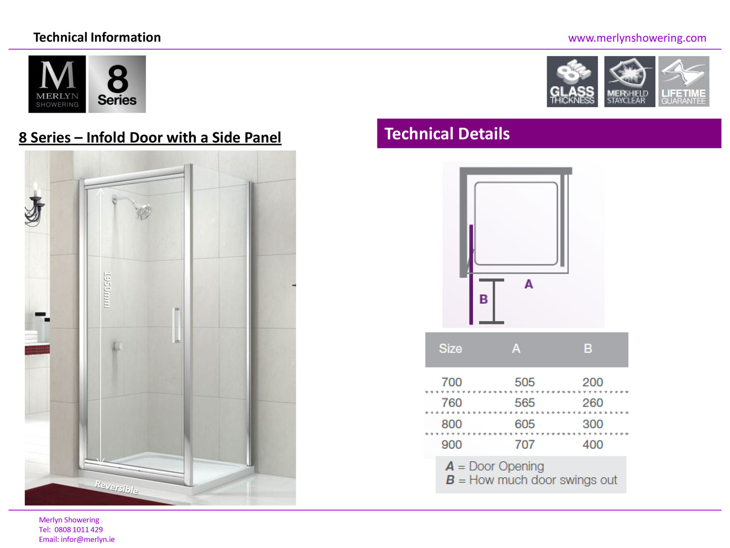Merlyn 8 Series 700mm Infold Shower Door