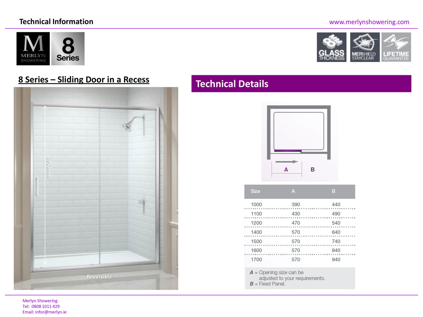 Merlyn 8 Series 1200mm Sliding Shower Door