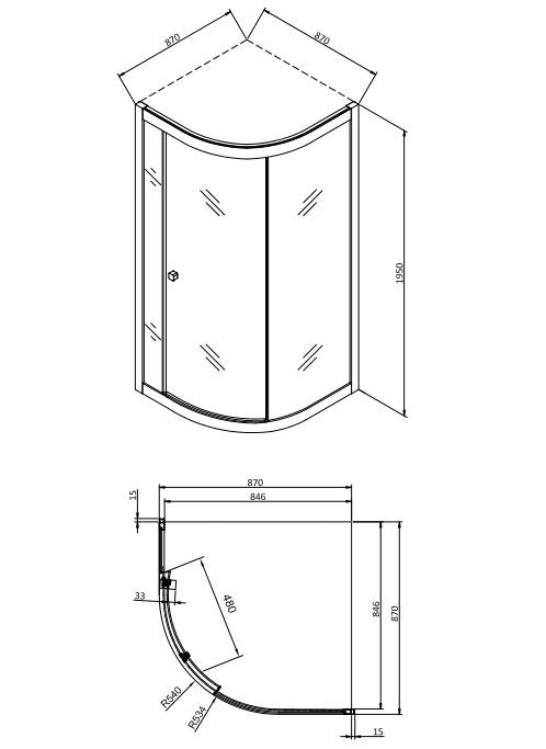 Crosswater Clear 6 Quadrant 900mm Shower Brushed Brass
