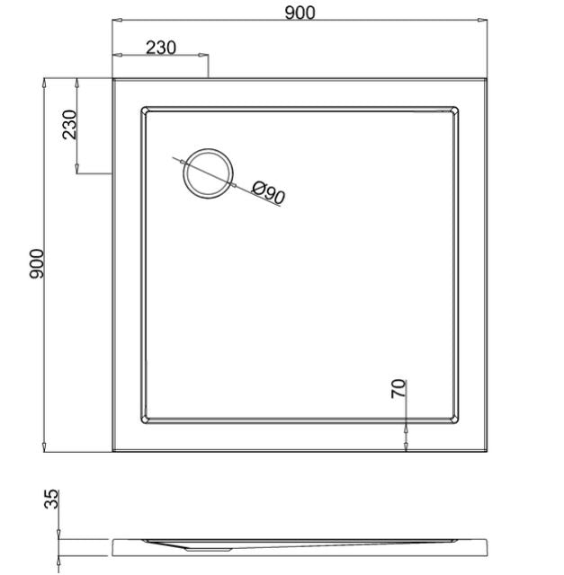 Britton Acrylic Square 900 x 900 x 35mm tray - White Gloss
