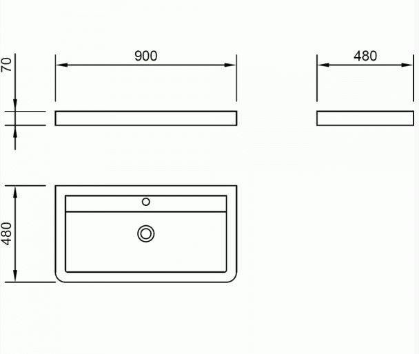 Essentials Flite 900x480mm Basin With One Tap Hole
