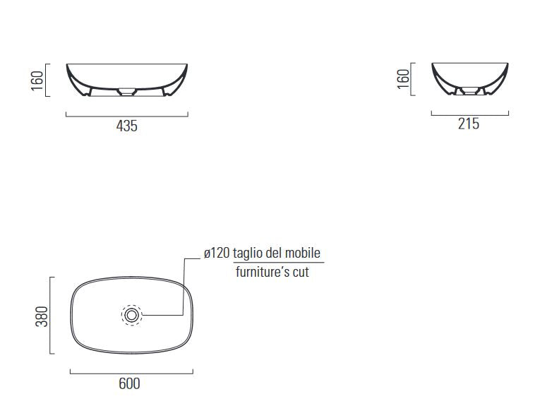 GSI Nubes Basin Counter Matt Ghiacchio 600 x 380mm