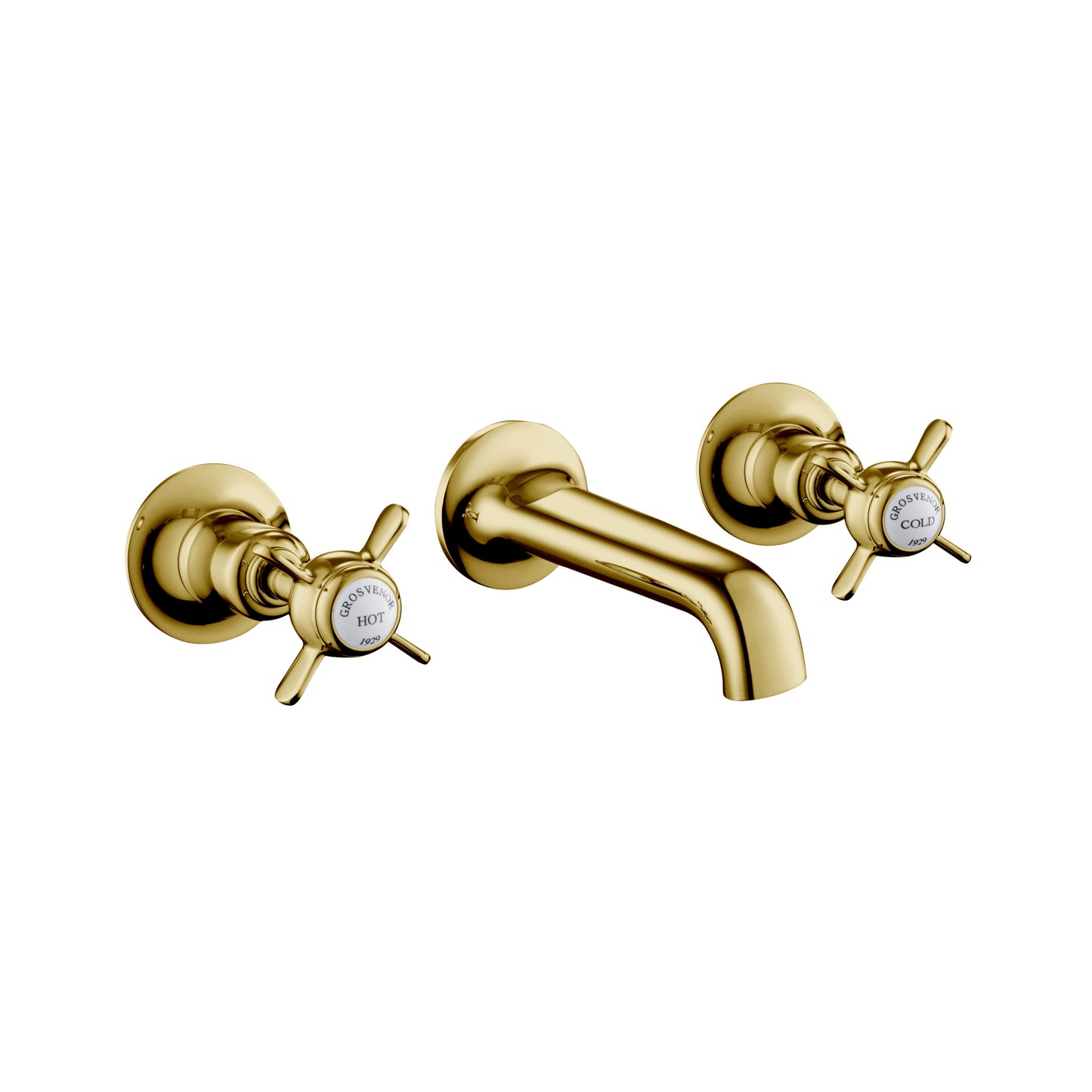 Just Taps Plus Grosvenor 3 Hole Wall Mounted Basin Mixer - Polished Gold