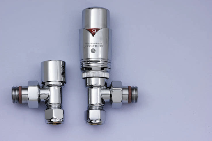 JIS Satin Angled Thermostatic Radiator Valves