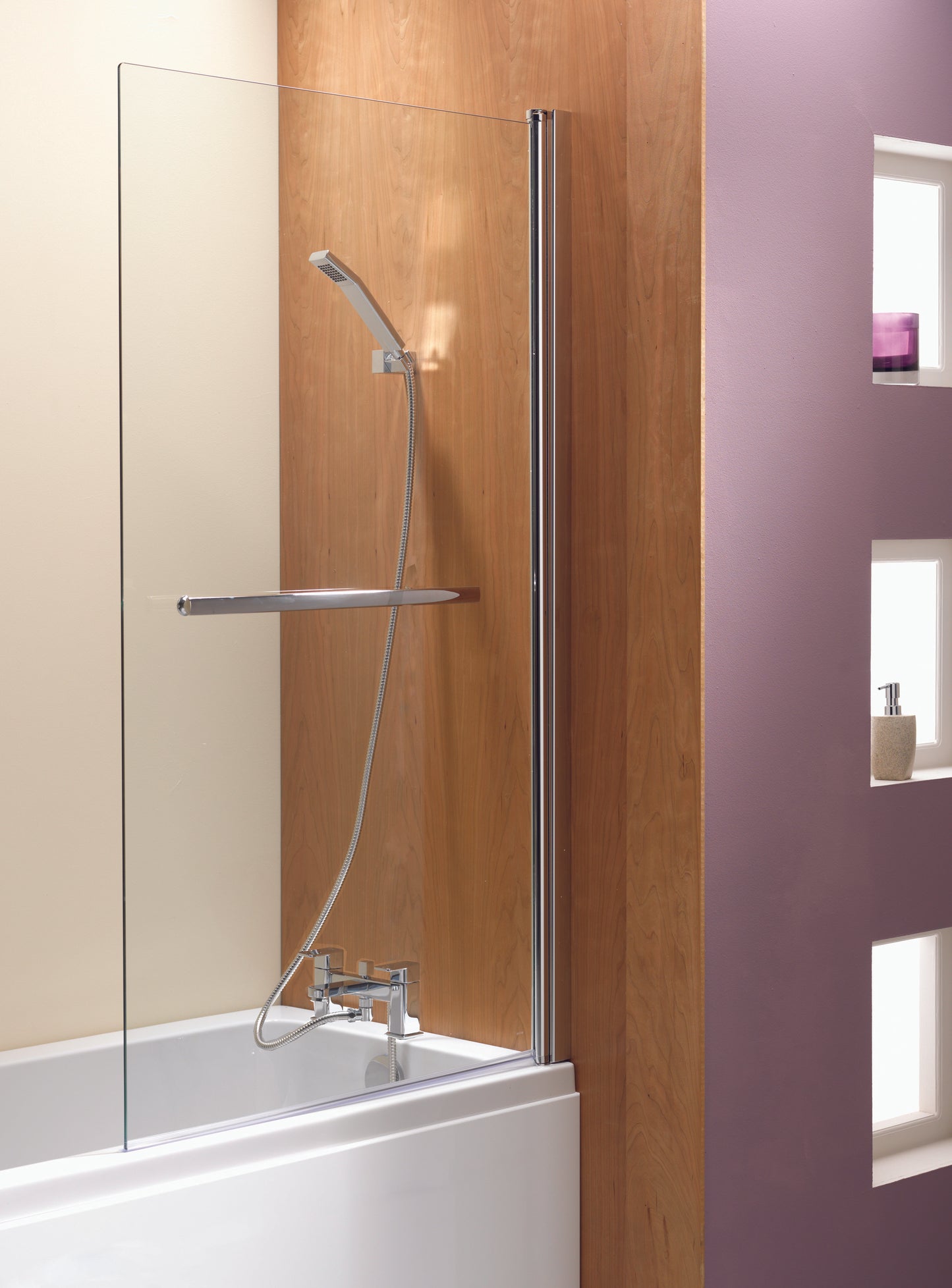 Ascent Square 6mm Hinged Bath Screen Silver Frame, Clear Glass With Towel Bar