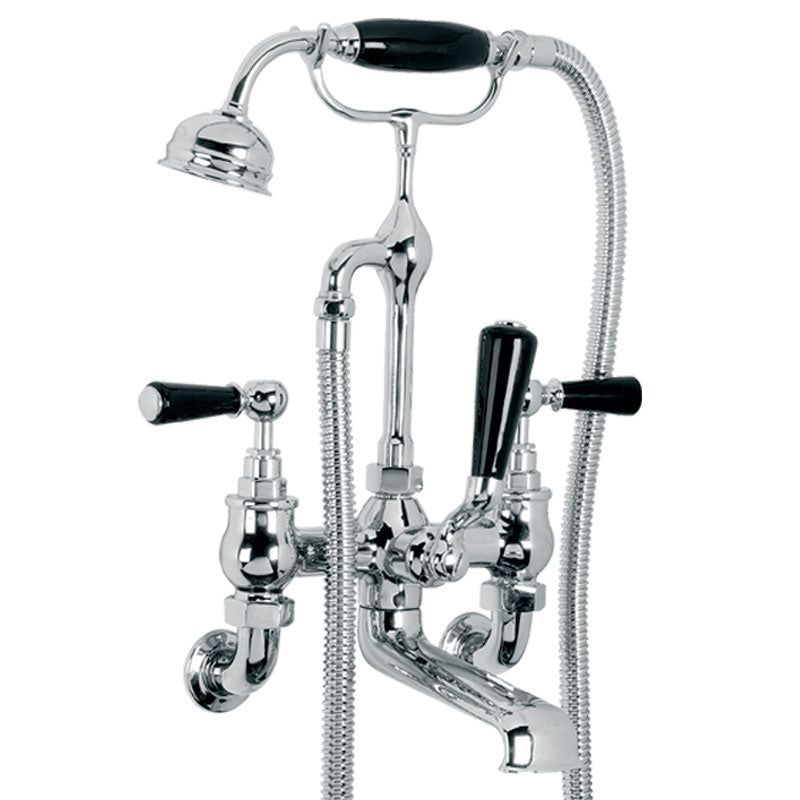 Classic Black Lever Wall Mounted Bath Shower Mixer - Chrome