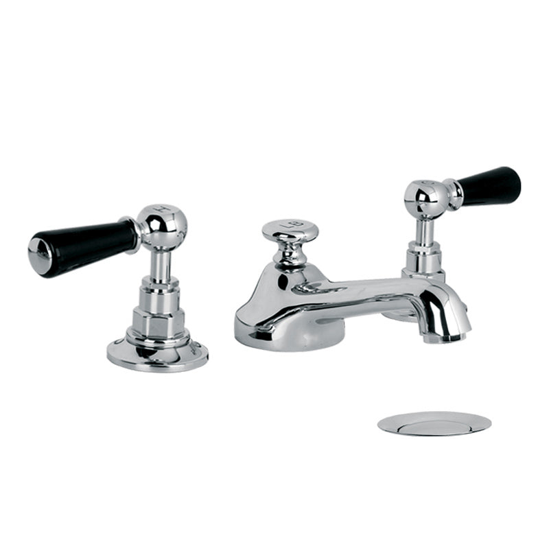 Lefroy Brooks Classic Black Lever 3 Hole Basin Set with Pop Up Waste (choose finish)