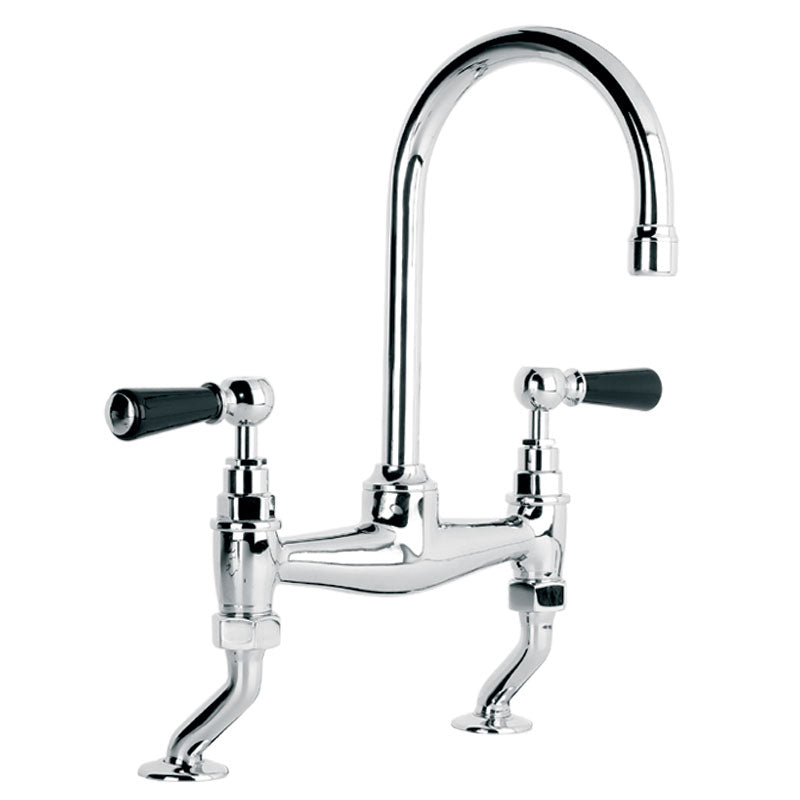 Lefroy Brooks Classic Black Lever 2 Hole Bridge Basin Mixer (choose finish)