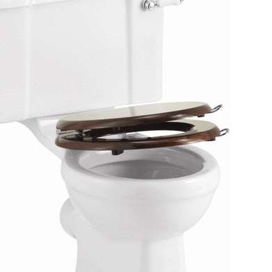 Burlington SOFT CLOSE Mahogany Finish Toilet Seat (Chrome Finish Hinge)
