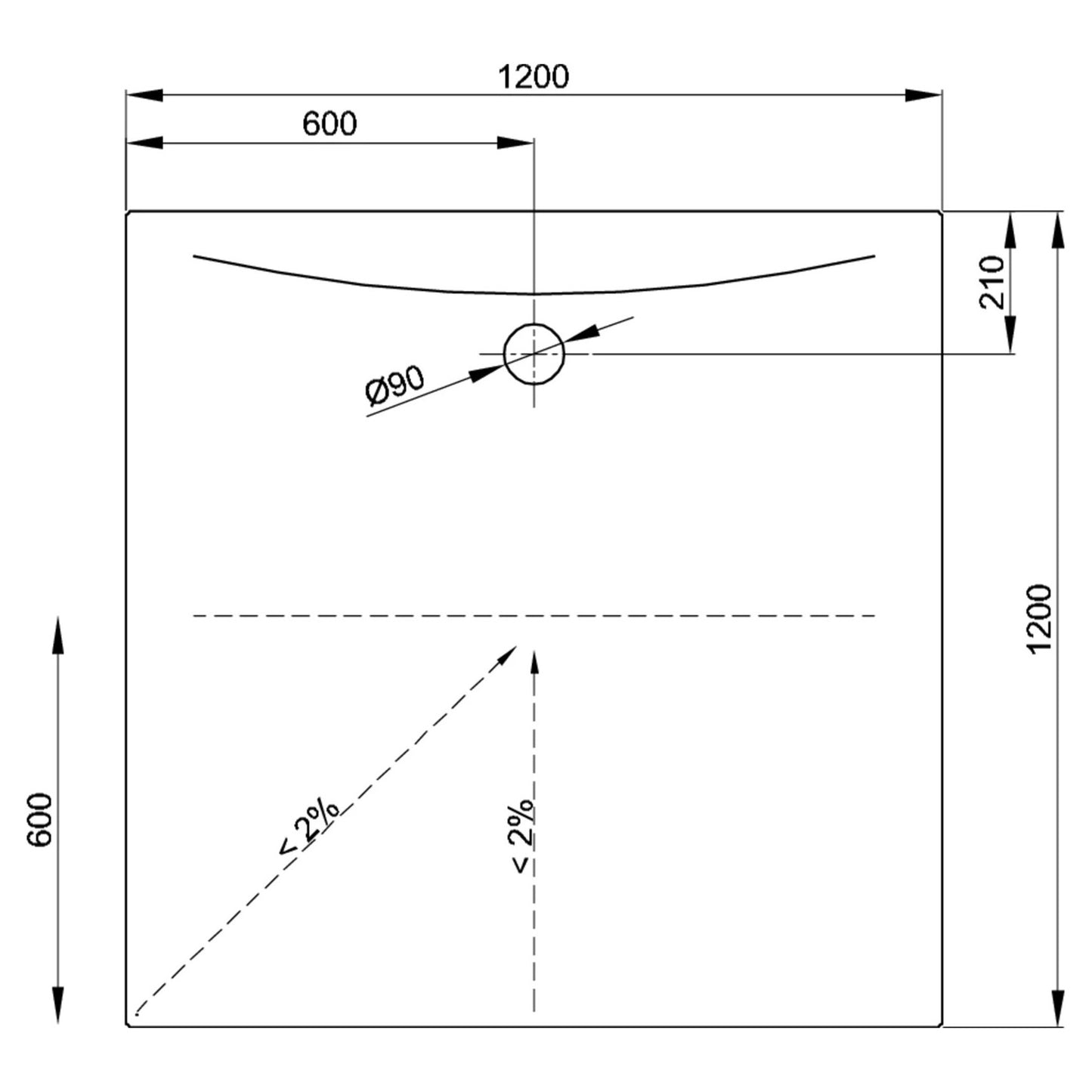 Bette Flat Shower Tray, Drawing