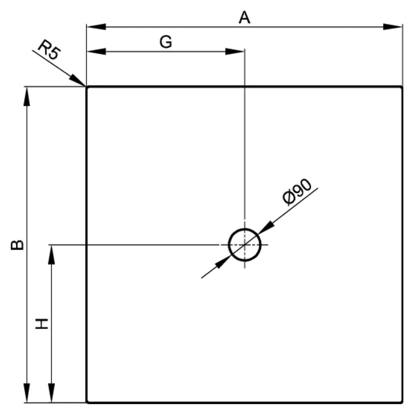Bette Floor Shower Tray, Drawing