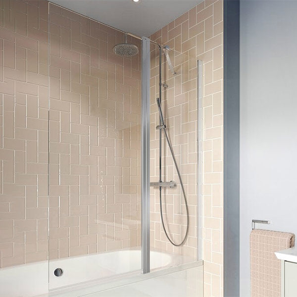 Clear 6 Rectangular Double Panel 2 Fold Silver Bath Screen