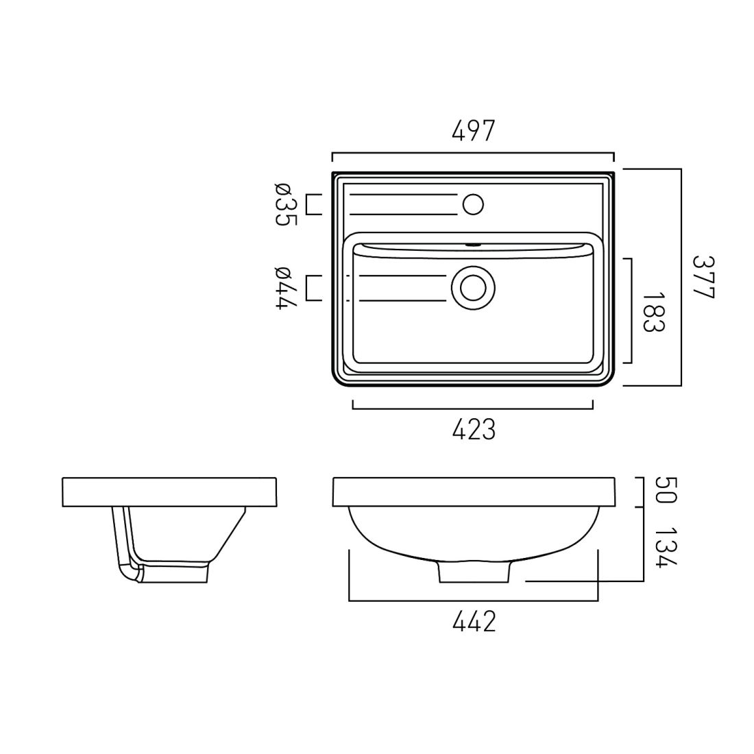 Vado Cameo 500mm Basin, Mineral Cast