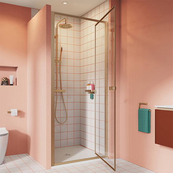 Crosswater Clear 6 Brass Pivot Shower Door 800mm