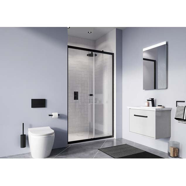 Crosswater Clear 6 1100mm Sliding Shower Door Black Frame