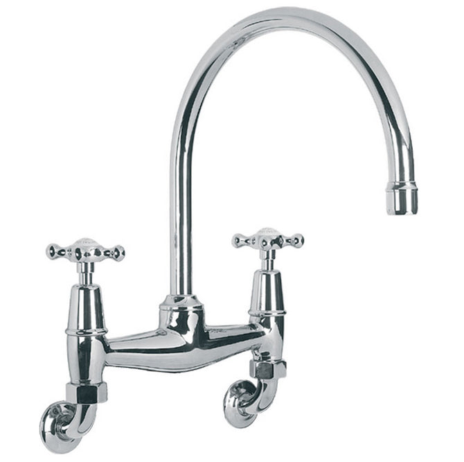 Lefroy Brooks Connaught Handle Wall Mounted Bridge Kitchen Sink Mixer (choose finish)
