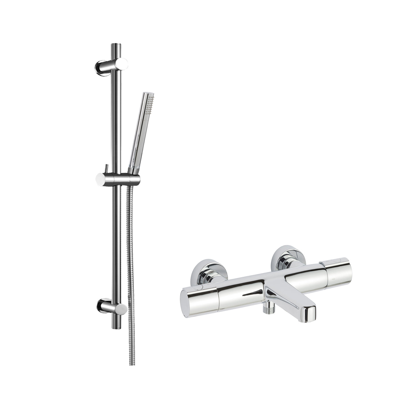 Just Taps Plus Minimalist Slide Rail Kit and Fusion Wall Mounted (with Flanges) Thermostatic Bar Shower Mixer without Kit
