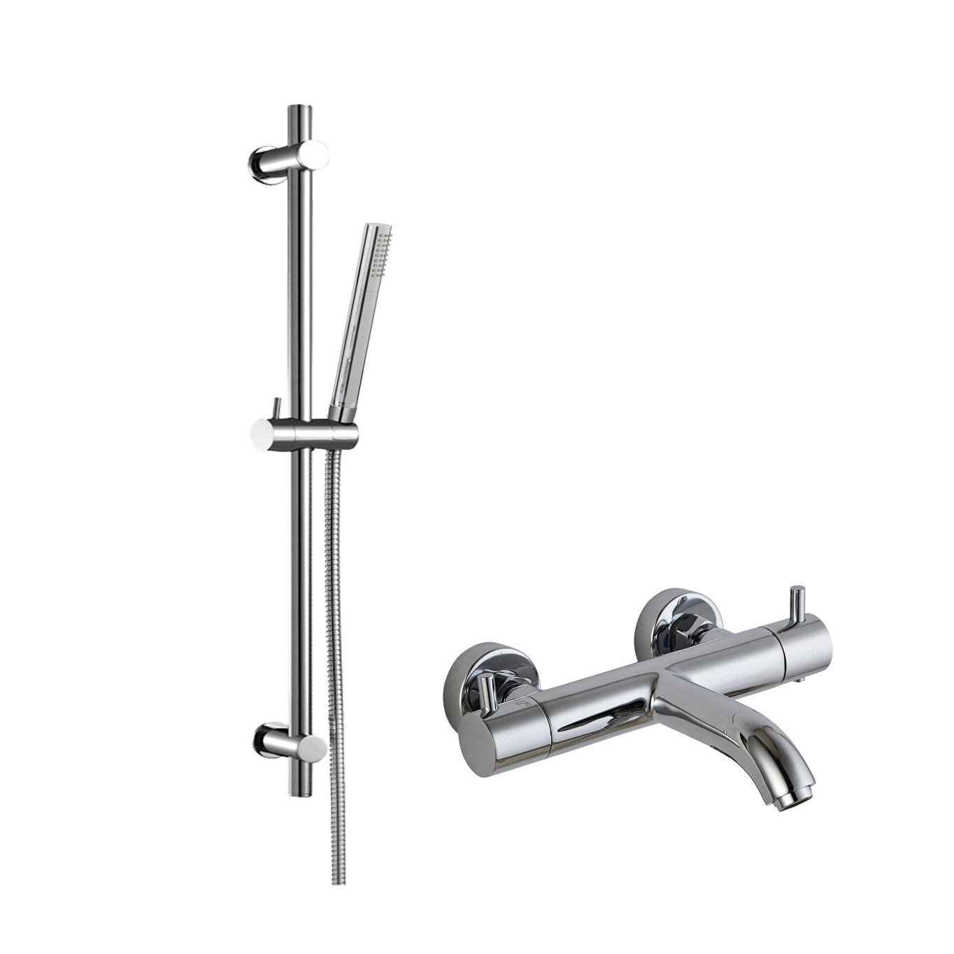 Just Taps Plus Minimalist Slide Rail Kit and Thermostatic Wall Mounted Bath and Shower Mixer