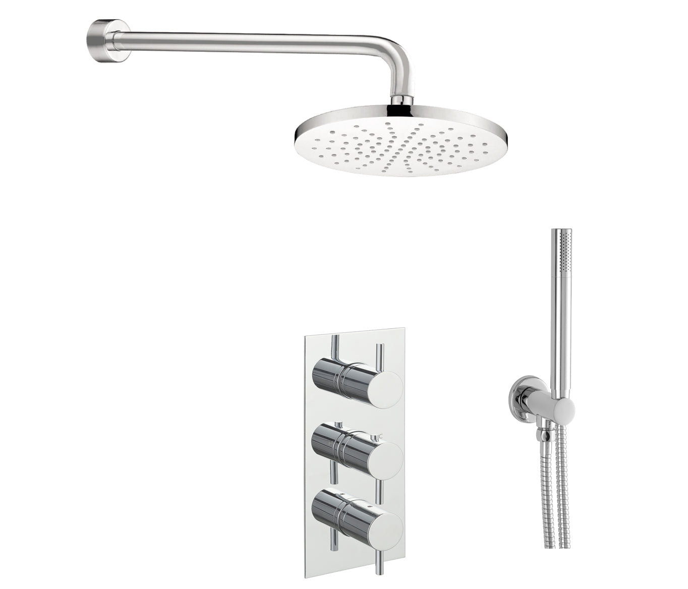 Just Taps Florentine 3 Control Round Thermostatic Shower Valve Fixed Head & Pencil Handset