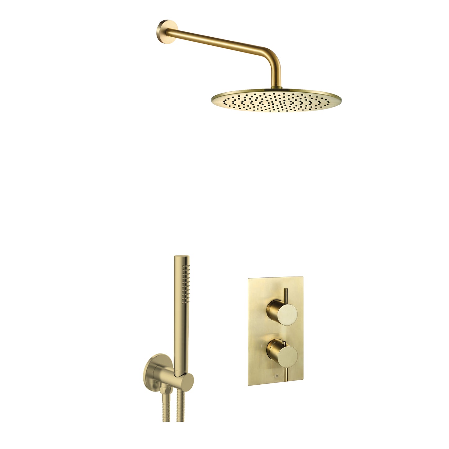 Just Taps Plus Vos 2 Outlet Shower Valve, Arm 400mm, Overhead Shower 250mm, Round Water Outlet