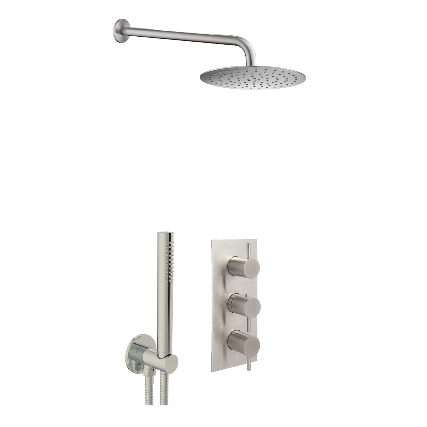 Just Taps Plus Inox Concealed Shower Combination 2 Outlets Stainless Steel, Overhead Shower 200mm and Shower Arm 400mm
