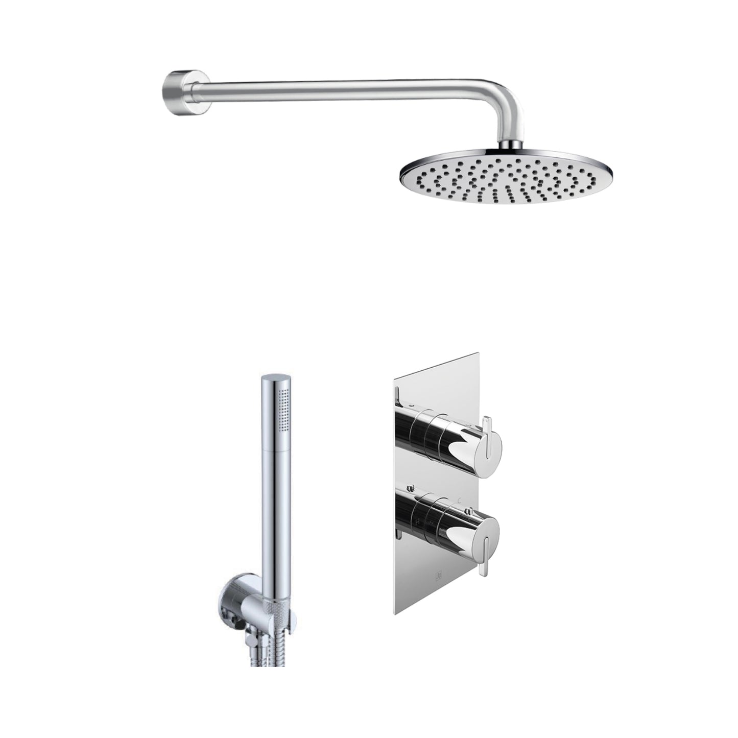 Just Taps Plus KIO 2 Outlet Shower Valve, Arm 300mm, Overhead Shower 200mm, Water Outlet and Holder