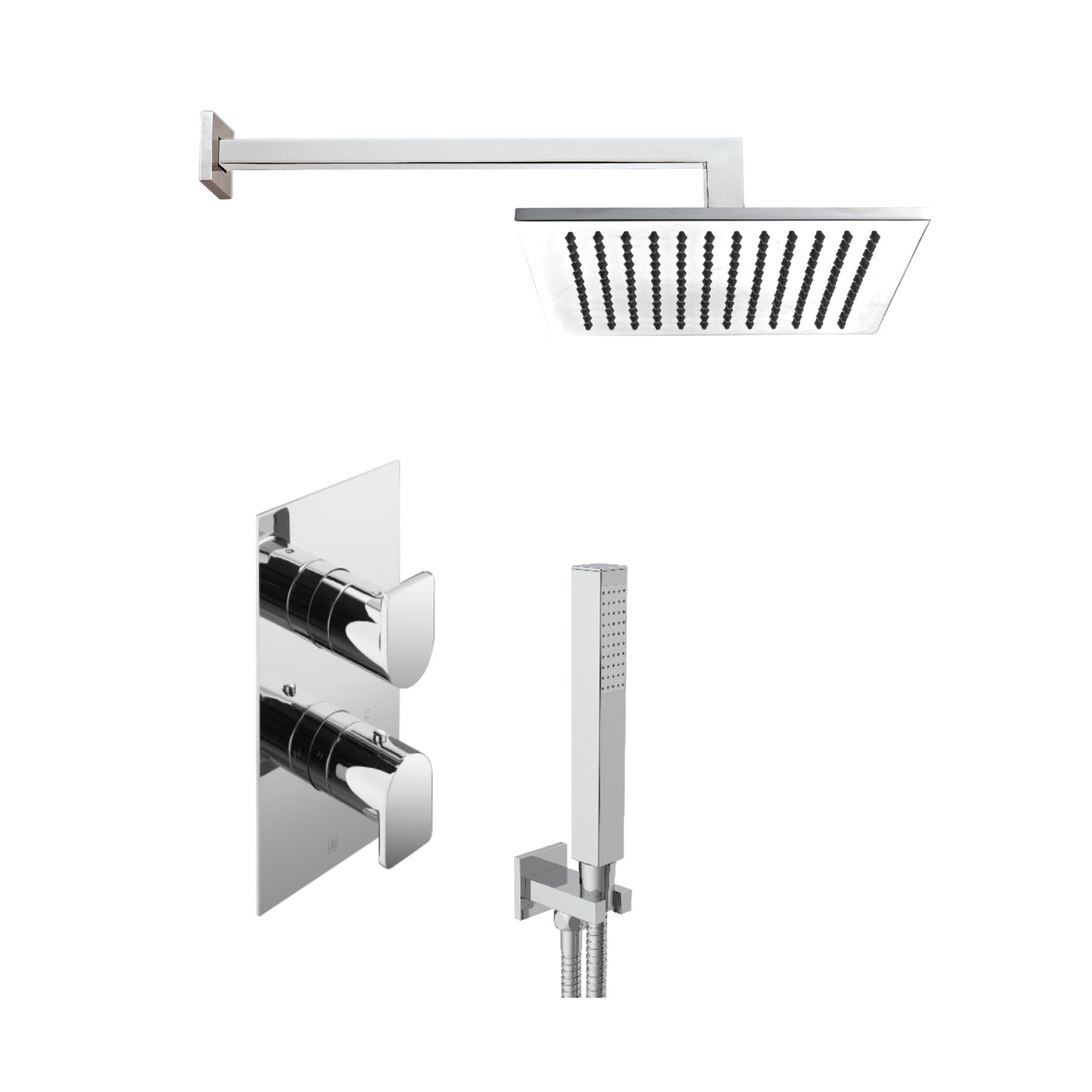 Just Taps Plus Form 2 Outlet Shower Valve, Arm 400mm, Overhead Shower 200mm, Water Outlet And Holder