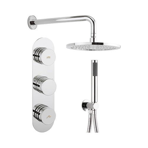 Crosswater Dial Central Trim Thermostatic Shower Valve with 2 Way Diverter, Wall Outlet, Shower Handset, Hose, Shower Head & Arm