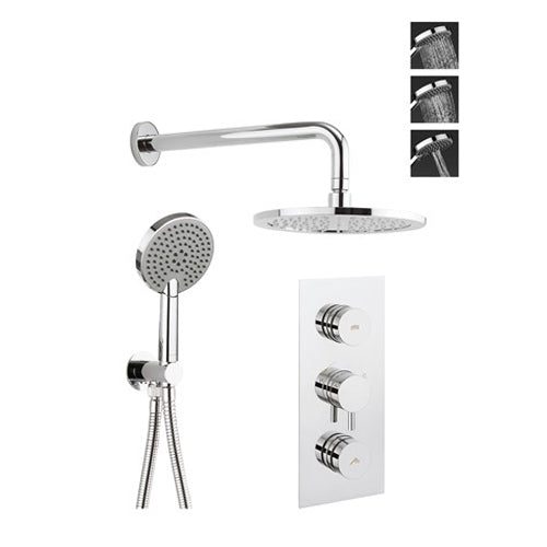 Crosswater Dial Kai Lever Trim Thermostatic Shower Valve with 2 Way Diverter, Wall Outlet, Hose, 3 Mode Handset, Fixed Head & Arm
