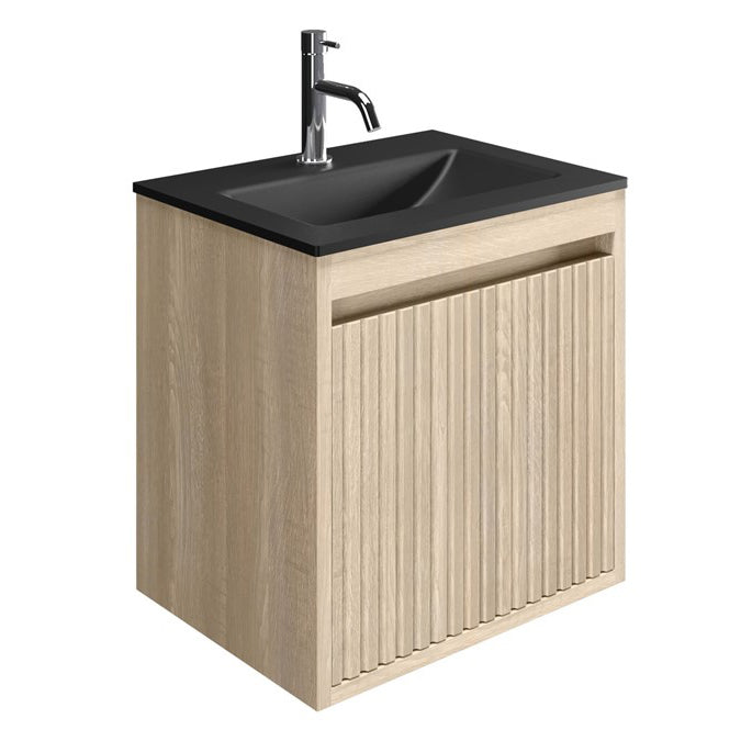 Crosswater Flute 470 Wall Hung Drawer Unit with Midnight Black Glass Basin