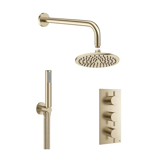 Crosswater MPRO Brushed Brass 2 Outlet 3 Handle Shower Bundle