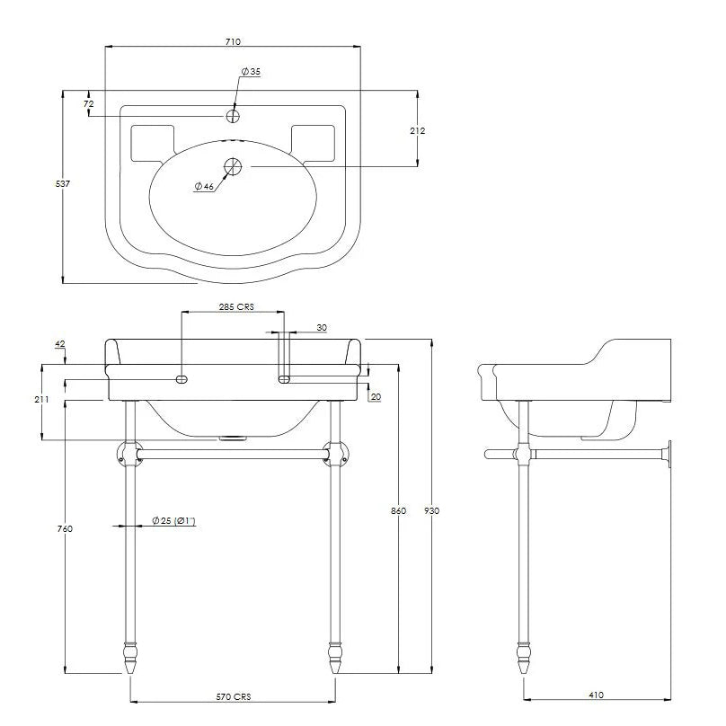 Lefroy Brooks La Chapelle 720mm Basin Stand - Chrome