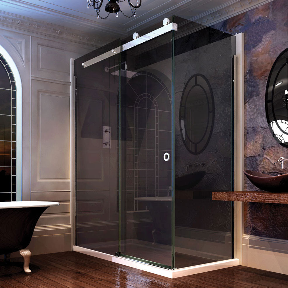 Merlyn 10 Series 1400mm Framless Sliding Shower Door Smoked Black Glass