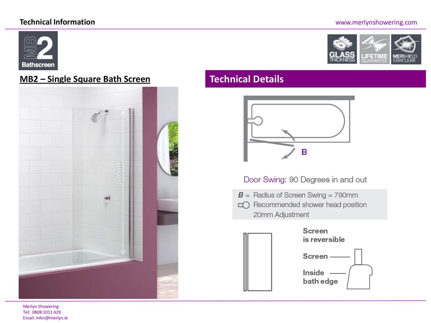 Merlyn Single Square Bath Shower Screen
