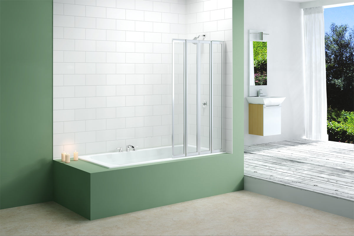 Merlyn 4 Fold Bath Shower Screen Silver Frame With Clear Glass