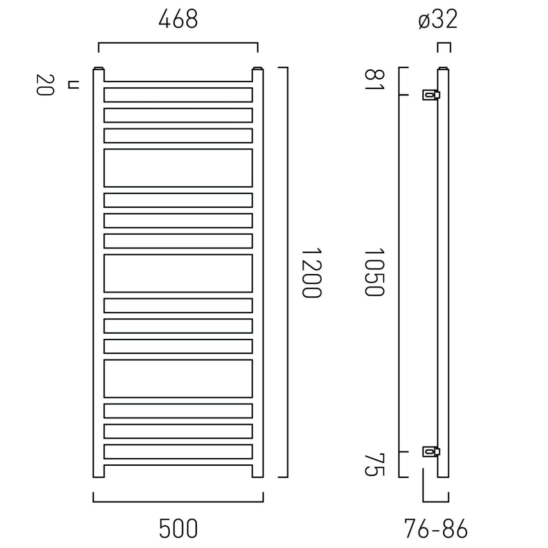 Vado Heated Towel Rail 1200x500mm Round