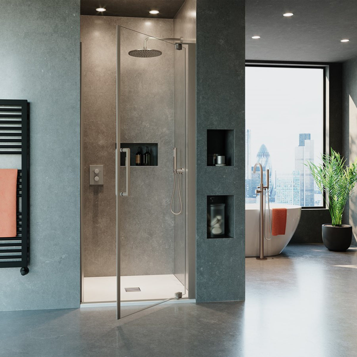 Crosswater Optix 900mm Brushed Stainless Steel Pivot Shower Door 10mm Glass