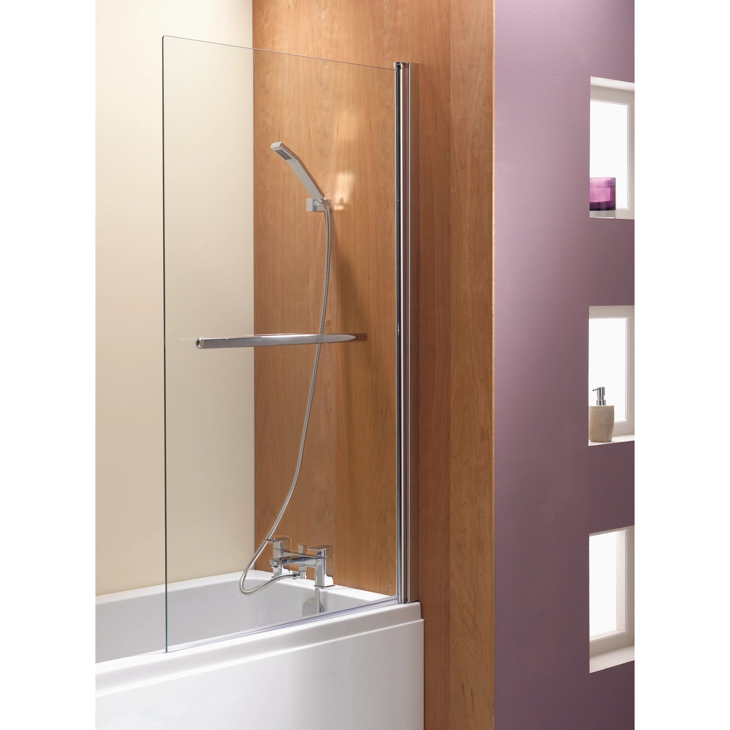 Ascent Square 6mm Hinged Bath Screen Silver Frame, Clear Glass With Towel Bar