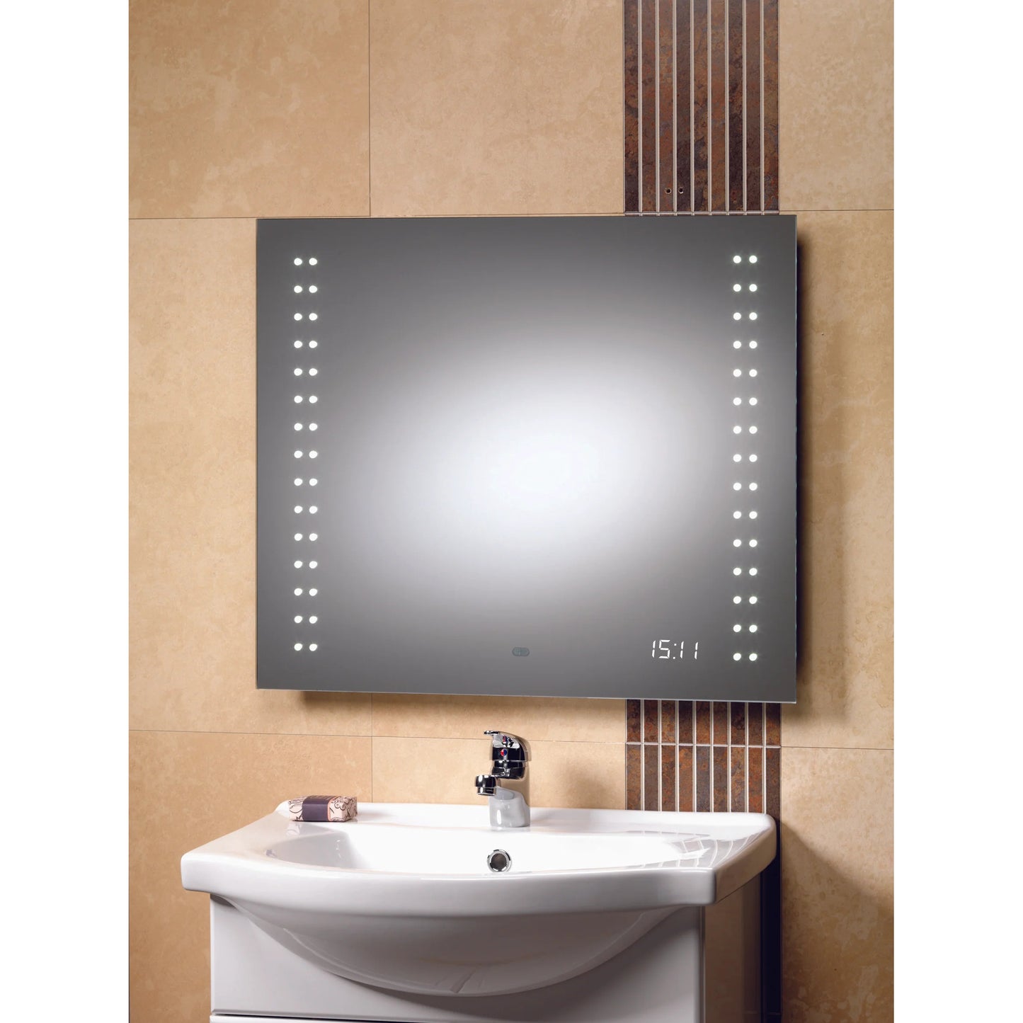 Qualitex Supplies 600 x 700 Mirror With Lights & LED Clock