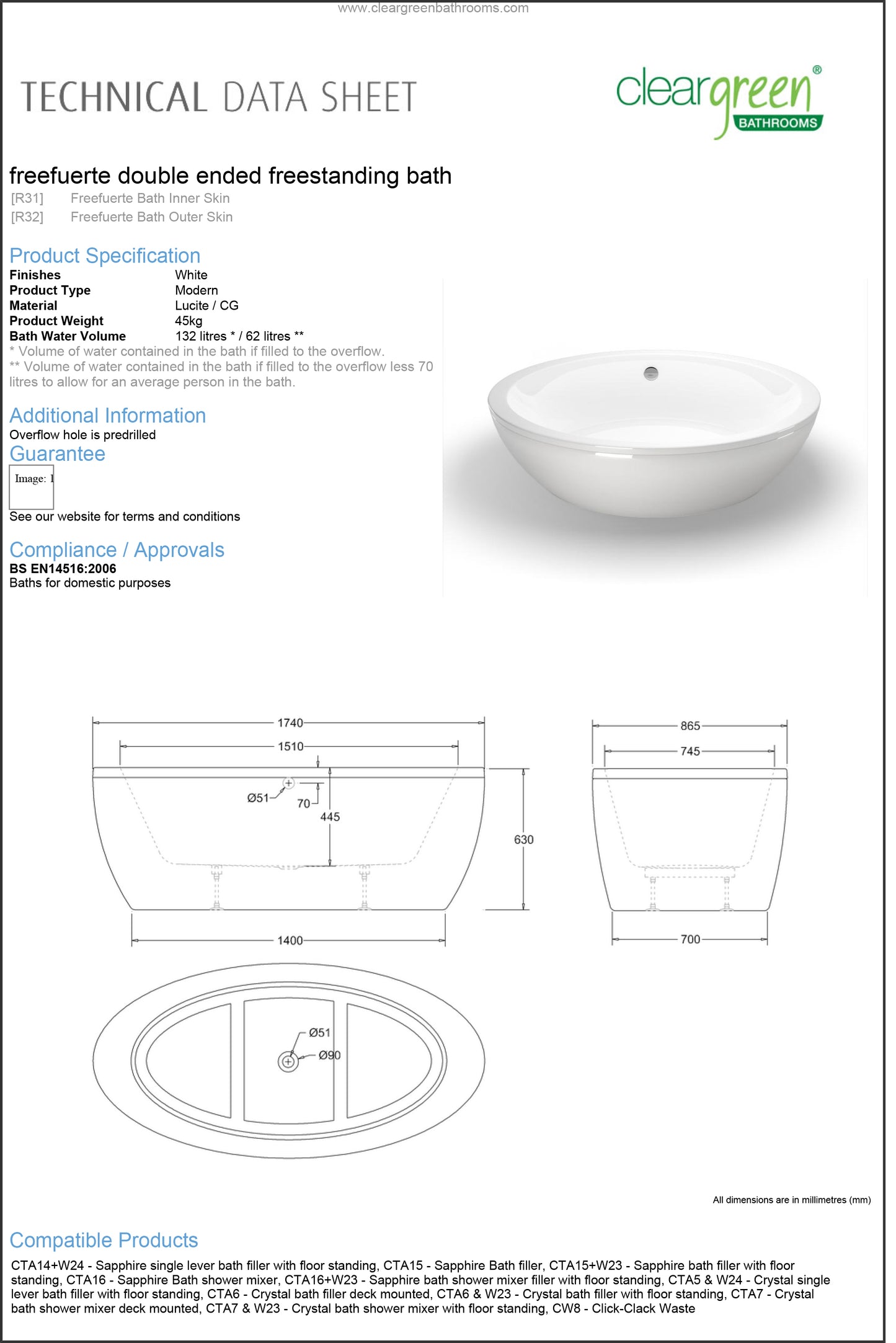 ClearGreen Freefuerte bath surround only