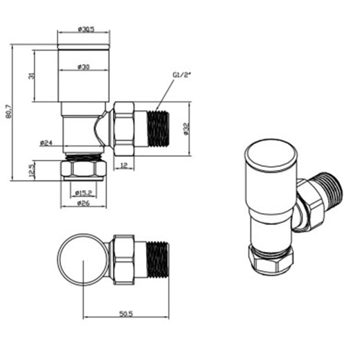 Just Taps Plus Angled Radiator Valve without Pipe and Flange, Chrome