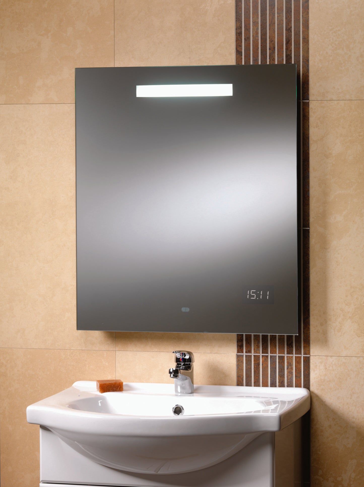 Qualitex Supplies 700 x 600 Mirror With Light & LED Clock
