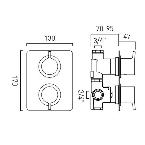 Vado Safari Lever 1 Outlet 2 Handle Concealed Thermostatic DX Valve