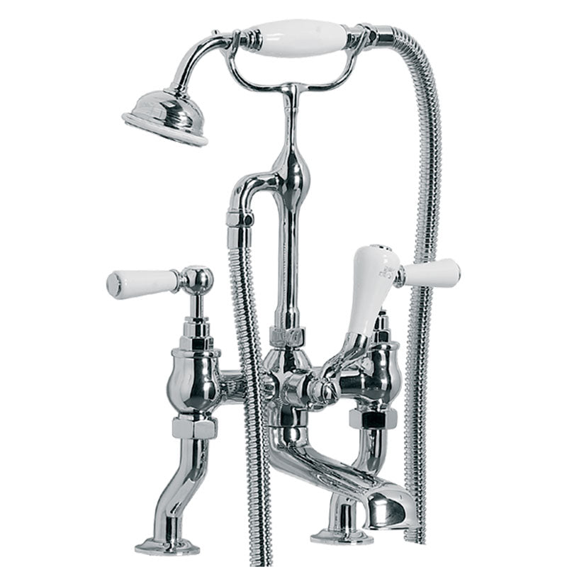 Lefroy Brooks Classic White Lever Deck Mounted Bath Shower Mixer With Hose & Handset (choose finish)