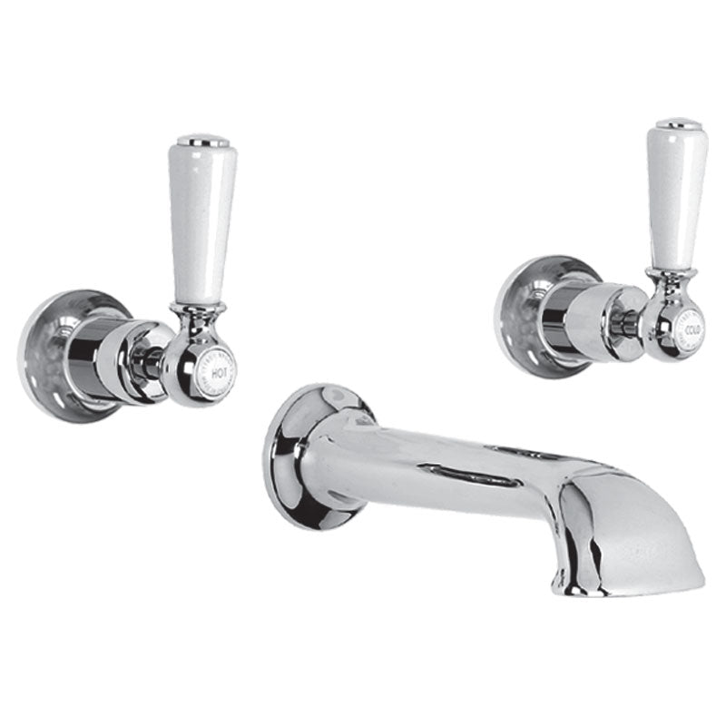 Lefroy Brooks Classic White Lever Wall Mounted 3 Hole Bath Filler (choose finish)
