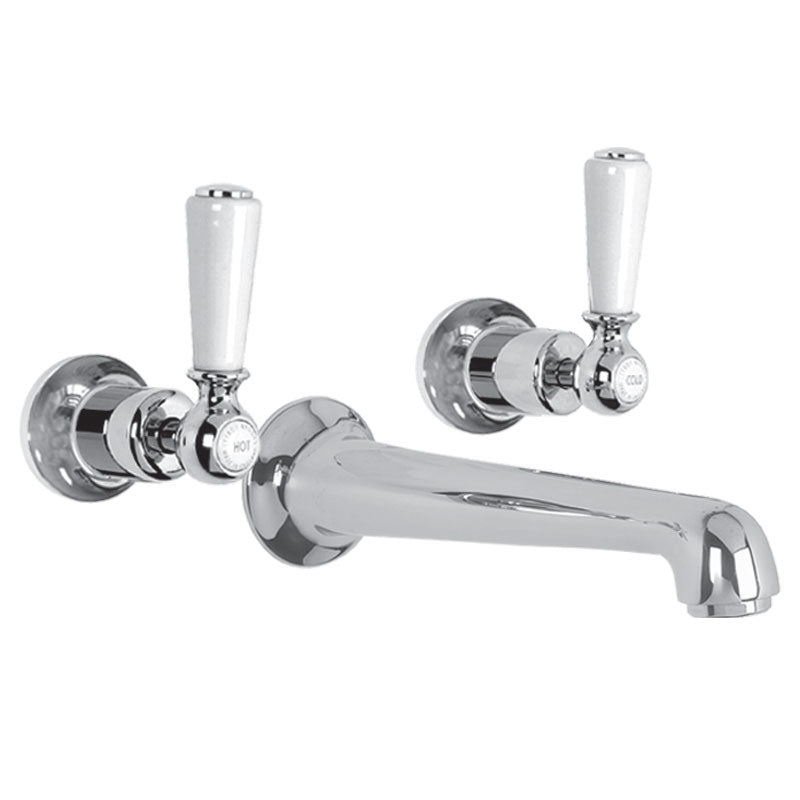 Classic White Lever W/Mounted 3 Hole Basin Tap - S/Nickel