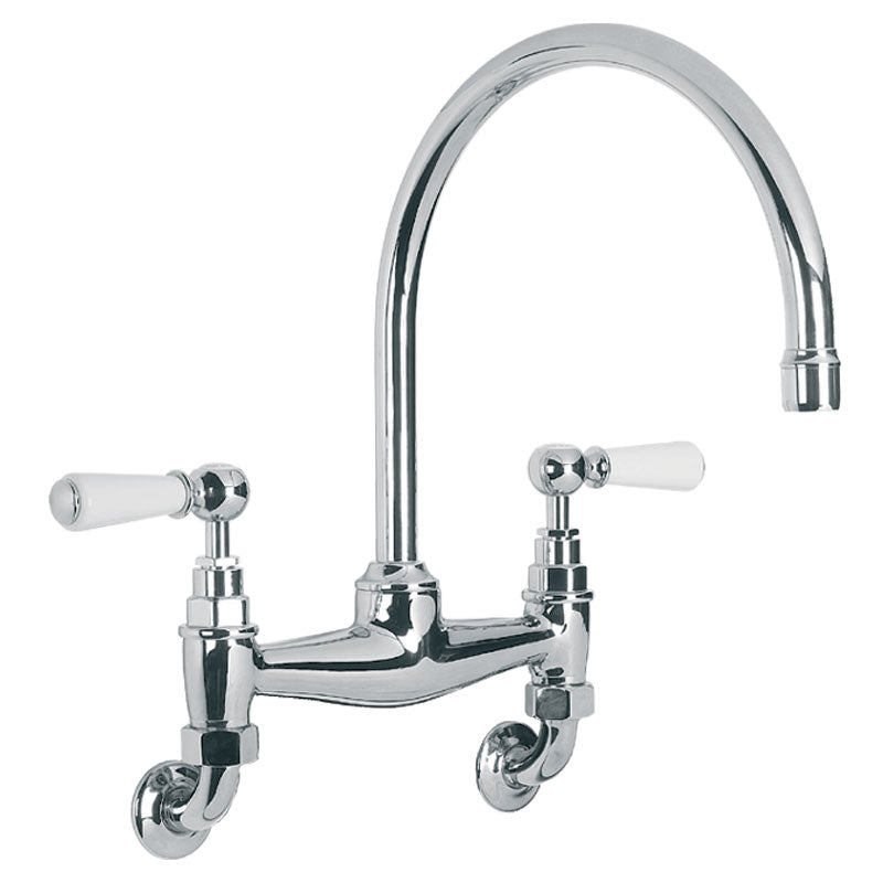 Lefroy Brooks Classic White Lever Wall Mounted Bridge Kitchen Sink Mixer (choose finish)