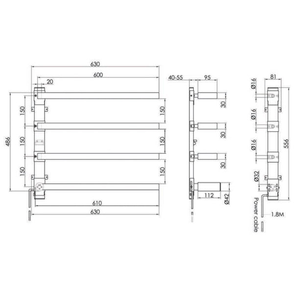 Just Taps Plus Zyon Electric Towel Radiator, 600mm