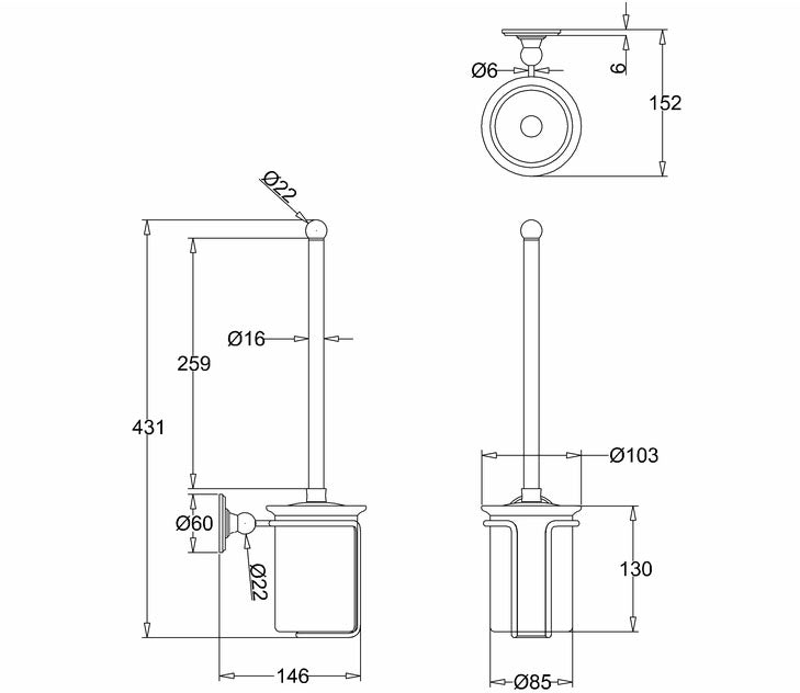 Burlington WC Toilet Brush & Holder in Chrome Finish
