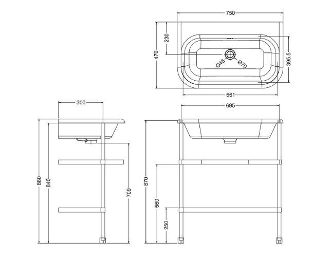 Burlington Stone Resin 750x470 Basin, No Tap Hole, Overflow